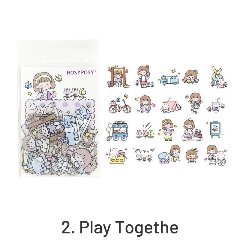 RosyPosy Cute Explosion Cartoon Rabbit Girl Clear Transparent Sticker Pack