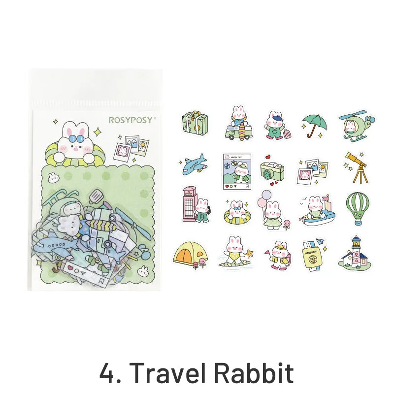 RosyPosy Cute Explosion Cartoon Rabbit Girl Clear Transparent Sticker Pack