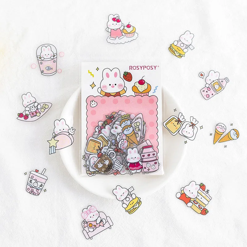 RosyPosy Cute Explosion Cartoon Rabbit Girl Clear Transparent Sticker Pack