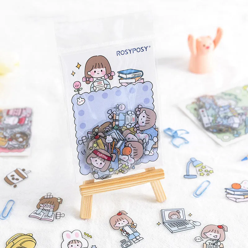 RosyPosy Cute Explosion Cartoon Rabbit Girl Clear Transparent Sticker Pack