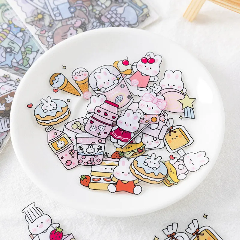 RosyPosy Cute Explosion Cartoon Rabbit Girl Clear Transparent Sticker Pack