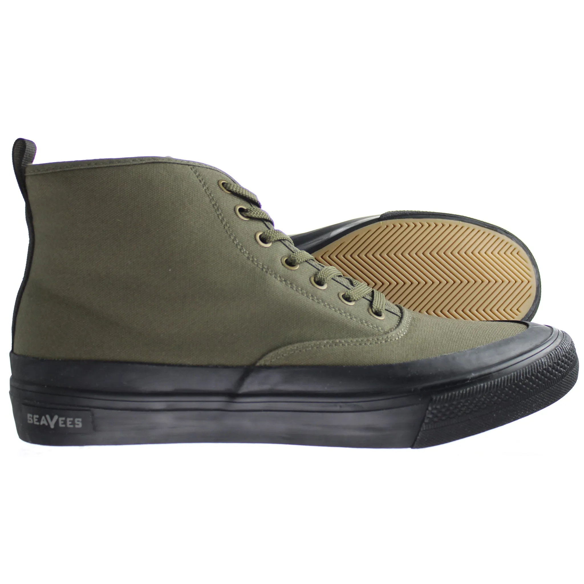 Seavees Mariners Green Ventile Canvas Boot Green Mens Boots