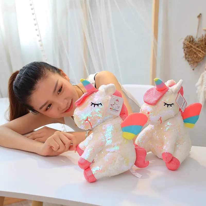 Shimmery Unicorn Plush Toy with Sequin Fur