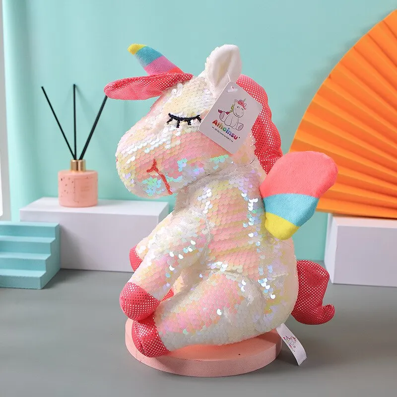 Shimmery Unicorn Plush Toy with Sequin Fur