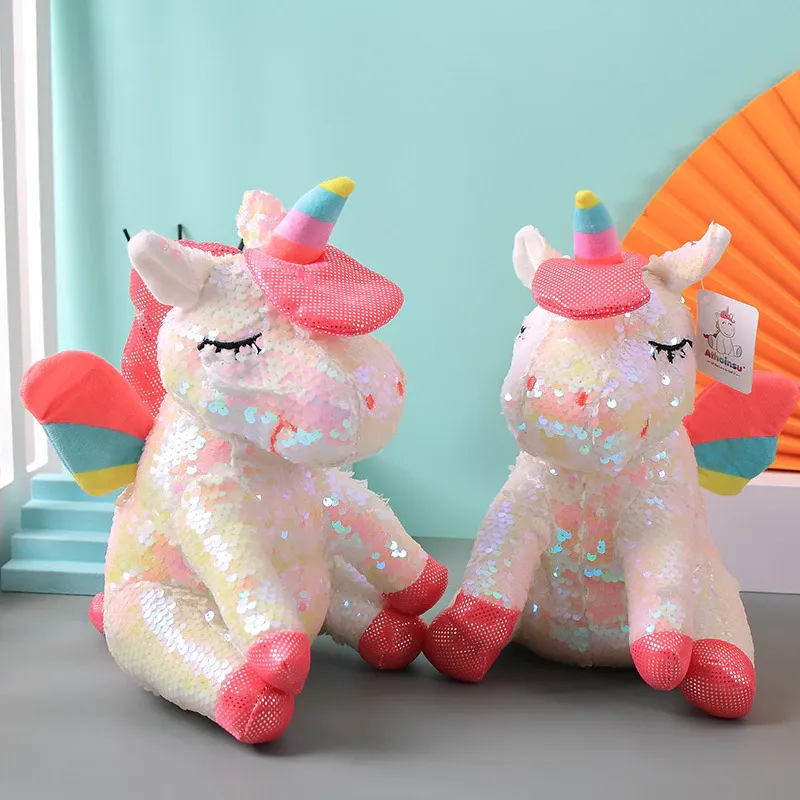 Shimmery Unicorn Plush Toy with Sequin Fur