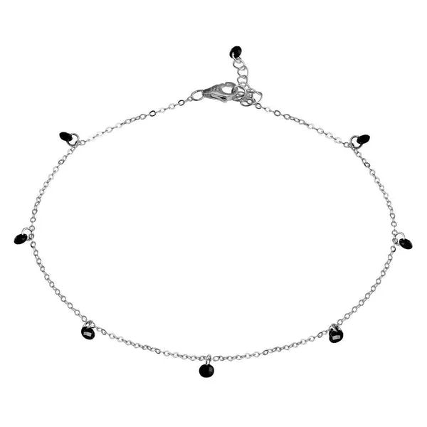 Silver 925 Rhodium Plated Dangling Black CZ Anklet