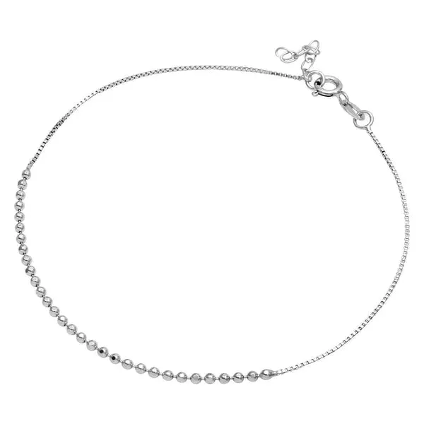 Silver 925 Rhodium Plated DC Bead Anklet