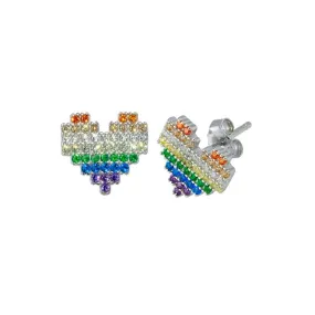 Silver 925 Rhodium Plated Heart Multi Color CZ StudEarrings