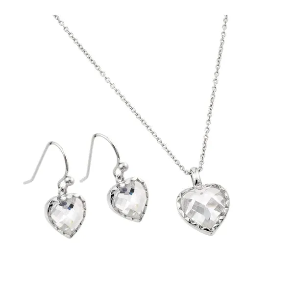 Silver 925 Rhodium Plated Heart Set