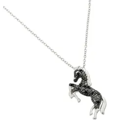 Silver 925 Rhodium Plated Horse Pendant with CZ