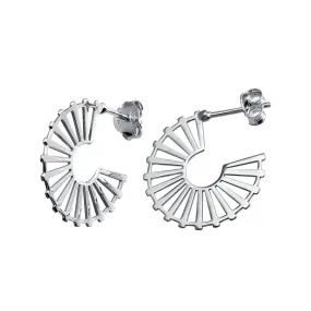 Silver 925 Rhodium Plated Semi Hoop Fan Earrings