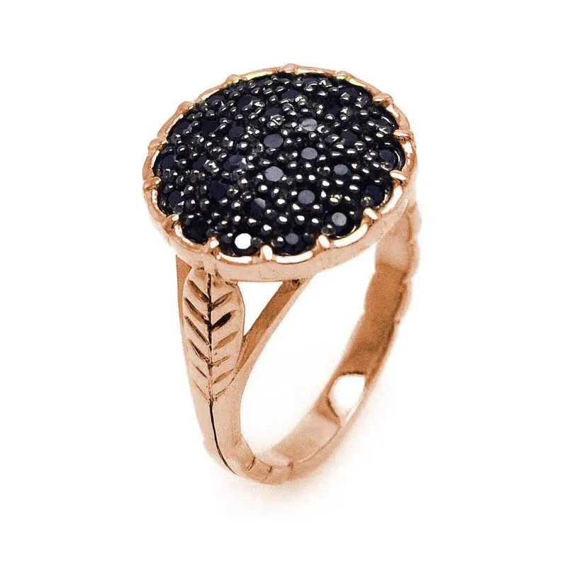 Silver 925 Rose Gold Plated Black CZ Circle Ring