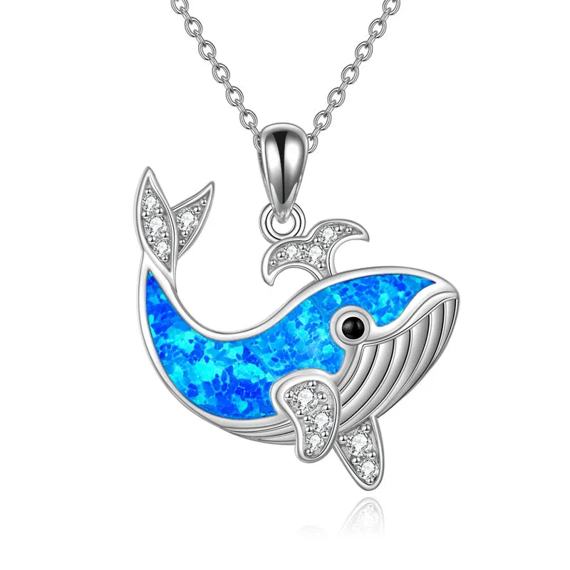 Sterling Silver Created Opal Turtle Dolphin Starfish Pendant Necklace