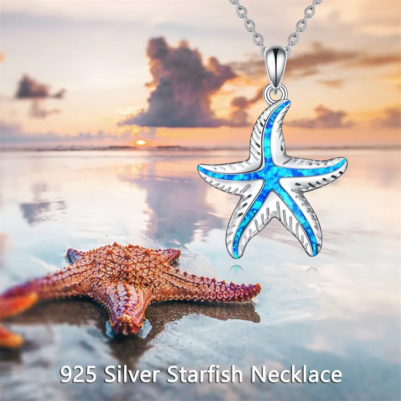 Sterling Silver Created Opal Turtle Dolphin Starfish Pendant Necklace