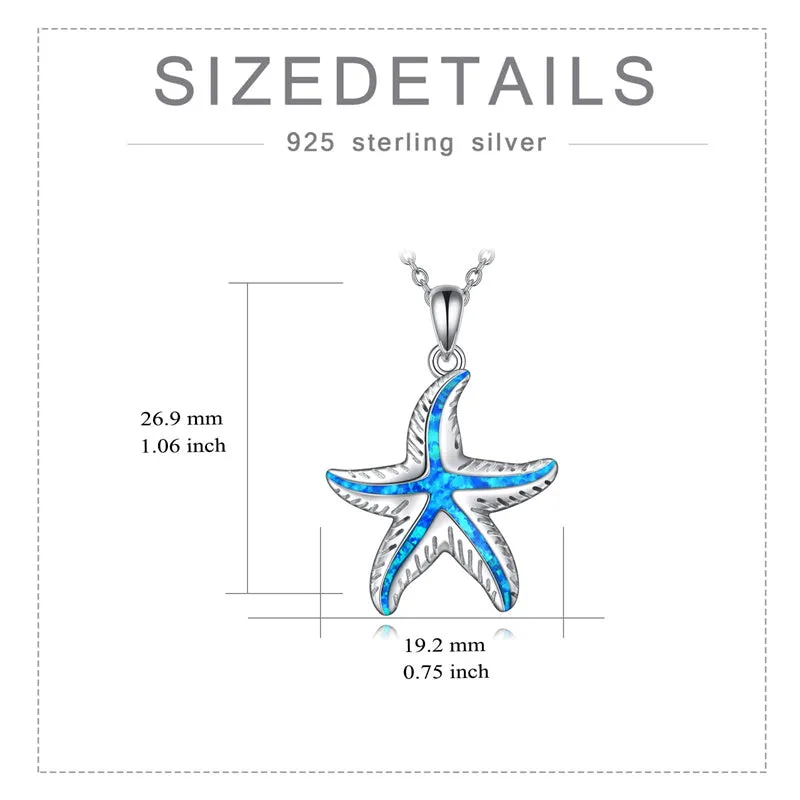 Sterling Silver Created Opal Turtle Dolphin Starfish Pendant Necklace