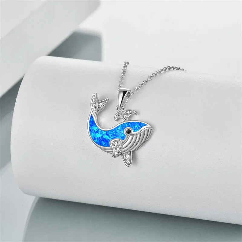 Sterling Silver Created Opal Turtle Dolphin Starfish Pendant Necklace