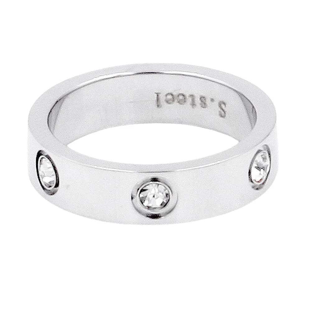 Stone Embellished Stainless Steel Band Ring