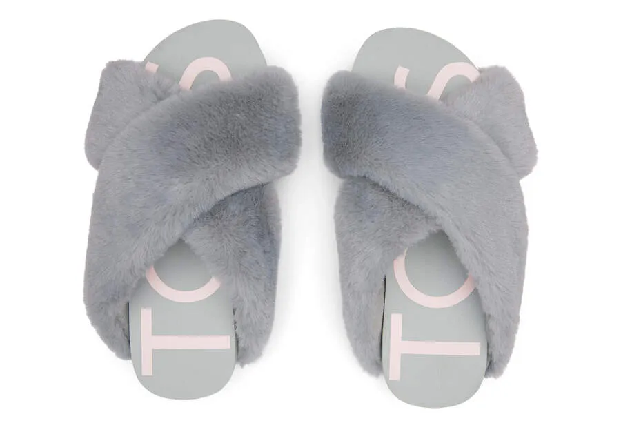 TOMS Womens Susie Eva Faux Fur Vegan Slippers - Grey