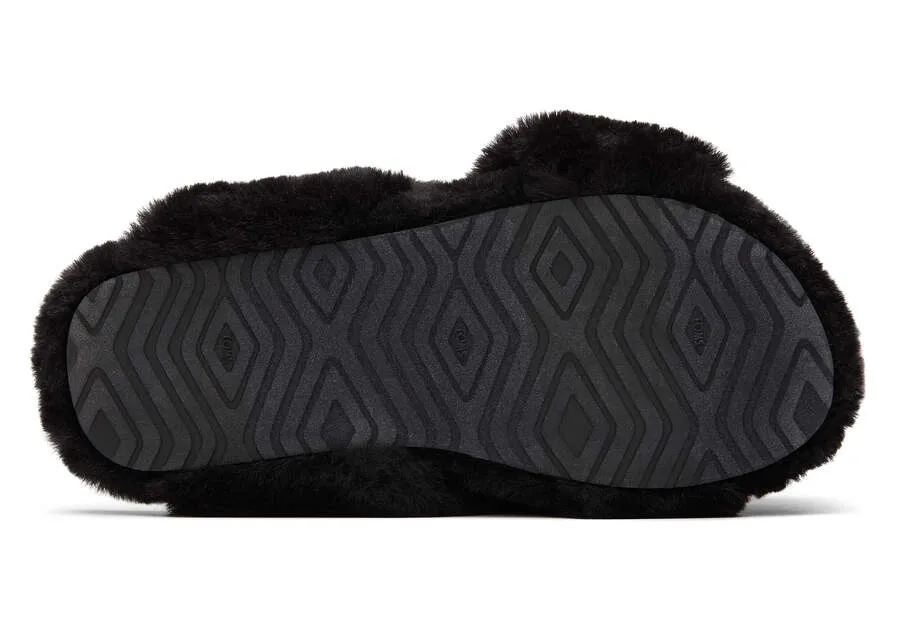 TOMS Womens Susie Faux Fur Vegan Slippers - Black