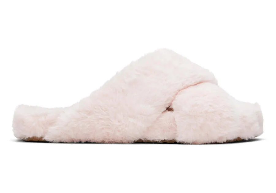 TOMS Womens Susie Faux Fur Vegan Slippers - Pink