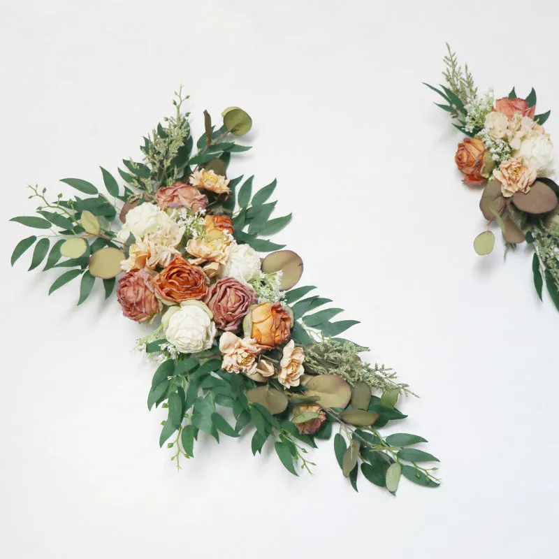 Wedding Arch Flowers Decor with Champagne Orange Burnt Roses