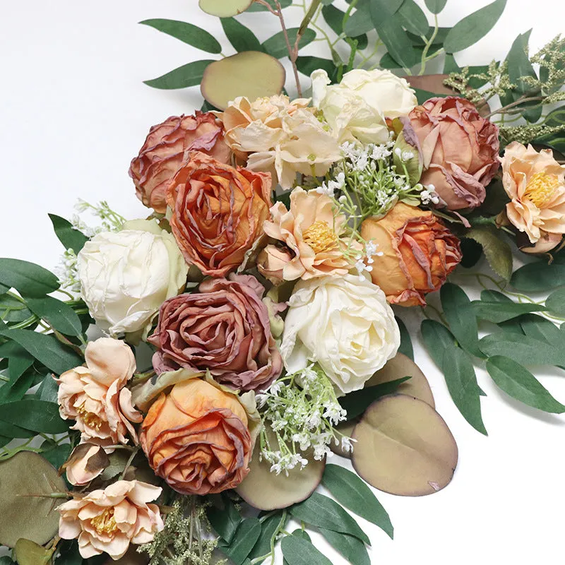 Wedding Arch Flowers Decor with Champagne Orange Burnt Roses