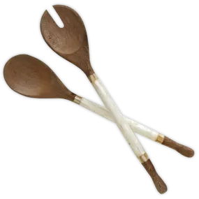 White Capiz & Durian Wood Salad Servers