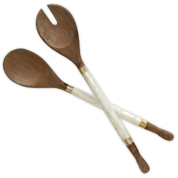 White Capiz & Durian Wood Salad Servers